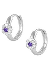 handsome teeny-tiny silver flower cz February birthstone childrens earrings